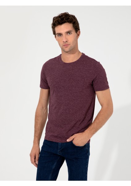 Erkek Bordo Bisiklet Yaka Slim Fit T-Shirt 50240270-VR014