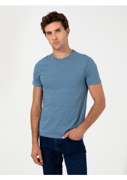 Erkek İndigo Bisiklet Yaka Slim Fit T-Shirt 50240270-VR028