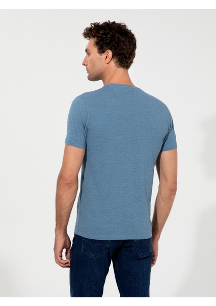 Erkek İndigo Bisiklet Yaka Slim Fit T-Shirt 50240270-VR028