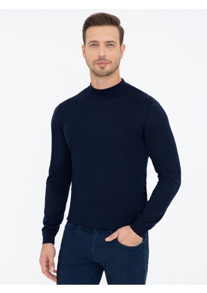 Erkek Lacivert Slim Fit Çeyrek Balıkçı Yaka Basic Triko Kazak 50237039-VR033