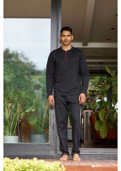 Erkek 9133 Erkek Midi Yaka Uzun Kollu Pijama Takımı