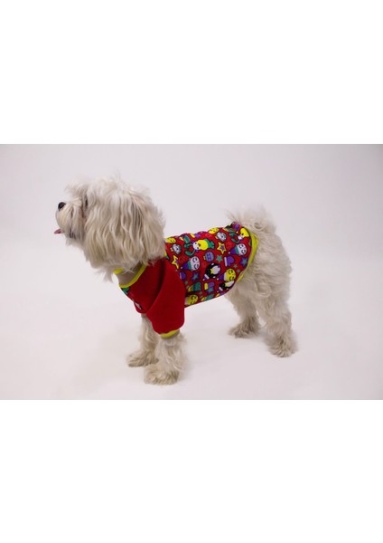 Kedi Köpek Kışlık Kıyafet – Kırmızı Içi Şardonlu Desenli Sweat