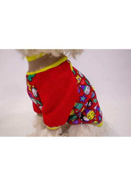 Kedi Köpek Kışlık Kıyafet – Kırmızı Içi Şardonlu Desenli Sweat
