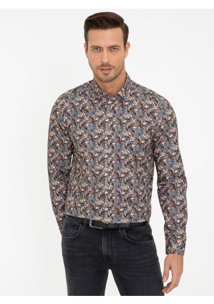 Erkek Kahverengi Slim Fit Uzun Kollu Gömlek 50239693-VR029