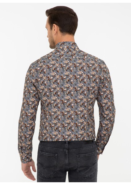 Erkek Kahverengi Slim Fit Uzun Kollu Gömlek 50239693-VR029 modelleri