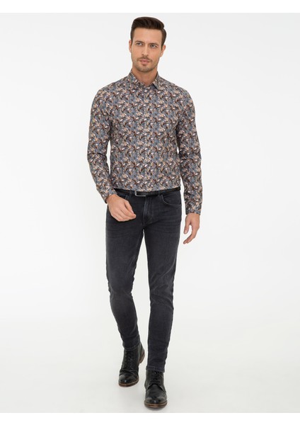Erkek Kahverengi Slim Fit Uzun Kollu Gömlek 50239693-VR029 fırsatları