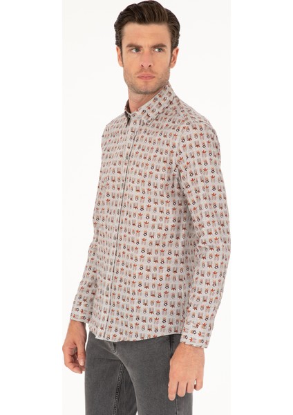 Erkek Gri Slim Fit Uzun Kollu Gömlek 50239717-VR024