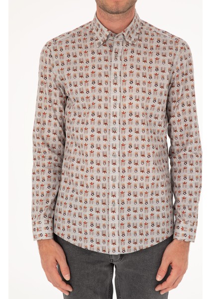 Erkek Gri Slim Fit Uzun Kollu Gömlek 50239717-VR024