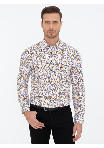 Erkek Beyaz Slim Fit Uzun Kollu Gömlek 50239720-VR013