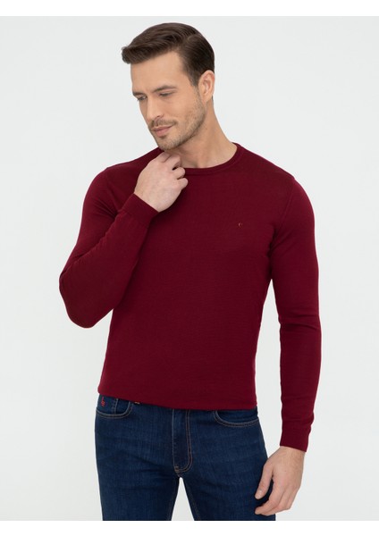 Erkek Bordo Slim Fit Bisiklet Yaka Basic Triko Kazak 50237050-VR014