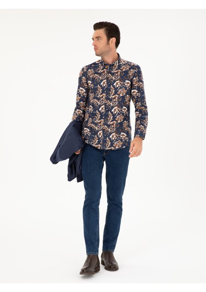 Erkek İndigo Slim Fit Uzun Kollu Gömlek 50239588-VR028 fırsatları