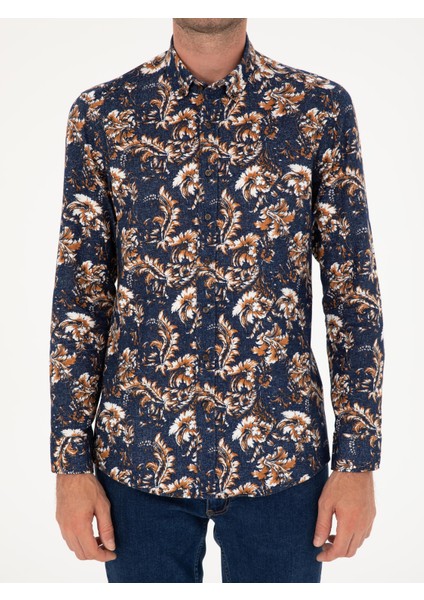 Erkek İndigo Slim Fit Uzun Kollu Gömlek 50239588-VR028