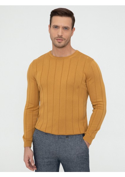 Erkek Hardal Slim Fit Bisiklet Yaka Triko Kazak 50240208-VR072