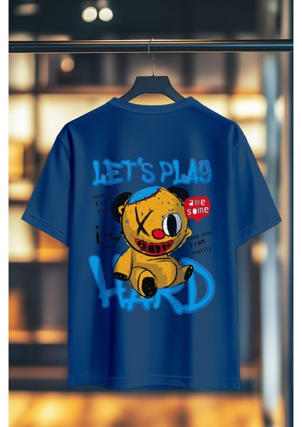 Lets Play Hard %100 Pamuk Premium Kalite Sırt Baskılı T-Shirt