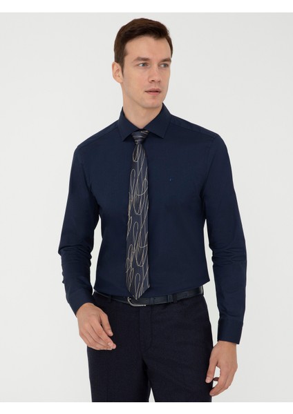 Erkek Lacivert Slim Fit Uzun Kollu Basic Gömlek 50242782-VR033