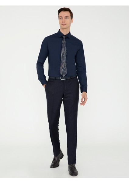Erkek Lacivert Slim Fit Uzun Kollu Basic Gömlek 50242782-VR033