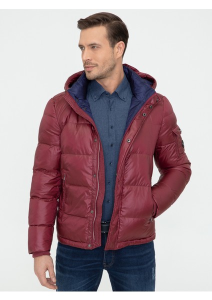 Erkek Bordo Kapüşonlu Kaz Tüyü Mont 50243567-VR014