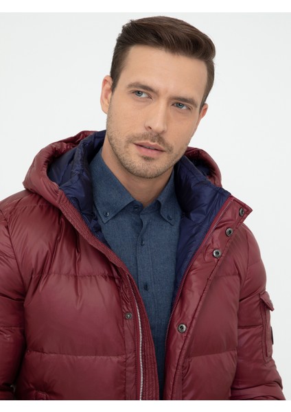 Erkek Bordo Kapüşonlu Kaz Tüyü Mont 50243567-VR014 fiyatları