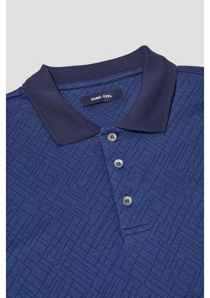 Erkek Lacivert Polo Yaka Desenli Kısa Kollu T-Shirt modelleri