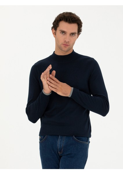 Erkek Lacivert Slim Fit Yarım Balıkçı Basic Triko Kazak 50245057-VR033