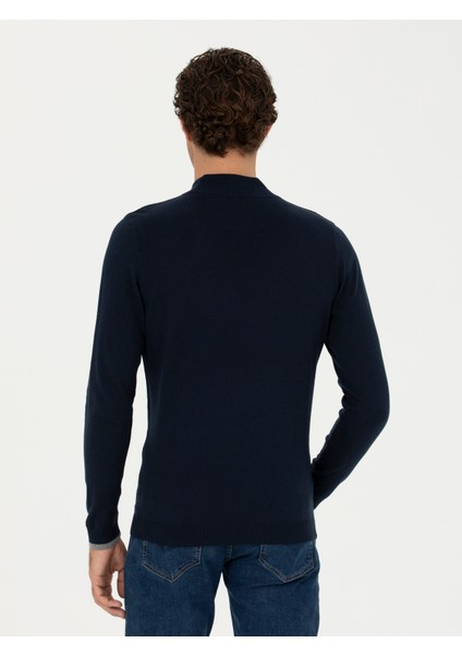 Erkek Lacivert Slim Fit Yarım Balıkçı Basic Triko Kazak 50245057-VR033