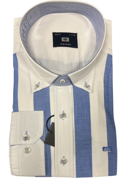 Marka Slim Fit L Beden Beyaz Mavi Erkek Gömlek