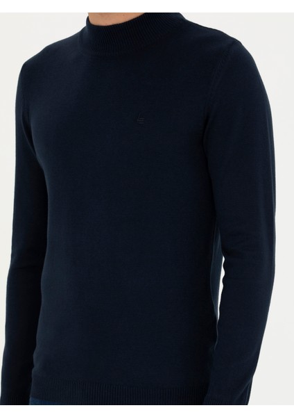 Erkek Lacivert Slim Fit Yarım Balıkçı Basic Triko Kazak 50245057-VR033