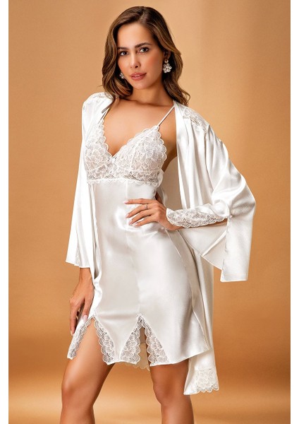 Nurteks 5325 Bayan Saten Gecelik Sabahlık Set