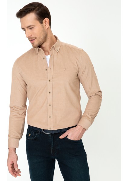 Erkek Bej Slim Fit Uzun Kollu Gömlek 50245389-VR011