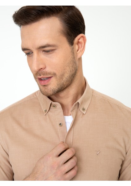 Erkek Bej Slim Fit Uzun Kollu Gömlek 50245389-VR011