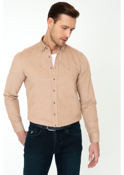 Erkek Bej Slim Fit Uzun Kollu Gömlek 50245389-VR011