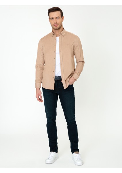 Erkek Bej Slim Fit Uzun Kollu Gömlek 50245389-VR011