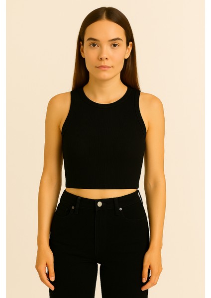 2025 Summer Kısa Kolsuz Crop %95 Pamuk %5 Elastan Slim Fit