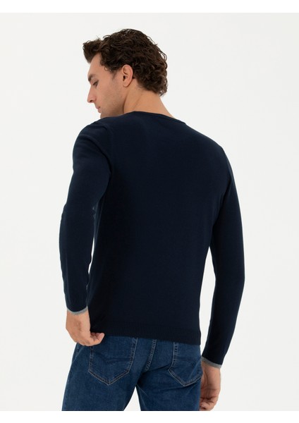 Erkek Lacivert Slim Fit Bisiklet Yaka Basic Triko Kazak 50245040-VR033