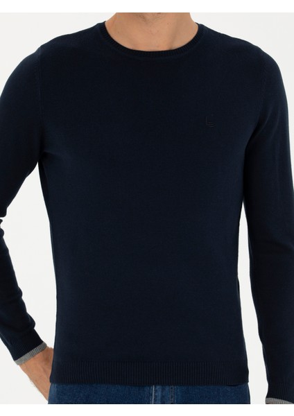 Erkek Lacivert Slim Fit Bisiklet Yaka Basic Triko Kazak 50245040-VR033