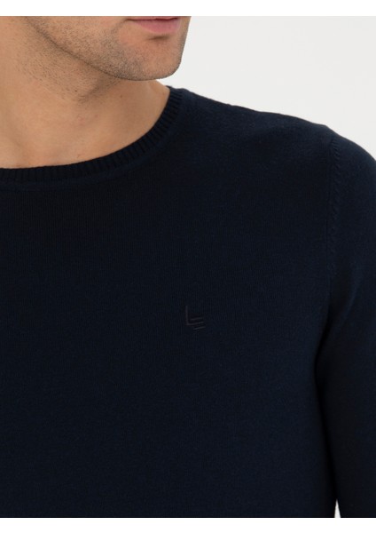 Erkek Lacivert Slim Fit Bisiklet Yaka Basic Triko Kazak 50245040-VR033
