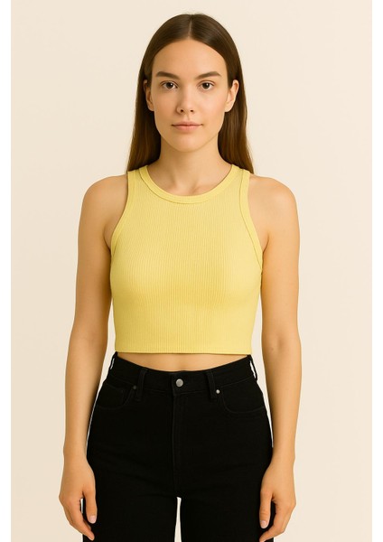 2025 Summer Kısa Kolsuz Crop %95 Pamuk %5 Elastan Slim Fit