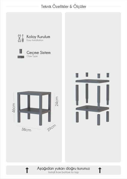 Havuz Plaj Sehpası – 2 Katlı Çok Amaçlı Organizer | Balkon, Bahçe, Banyo ve Mutfak Için Raf Ünitesi