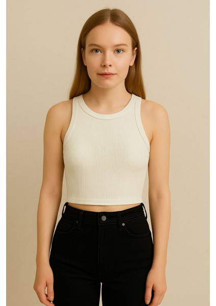 2025 Summer Kısa Kolsuz Crop %95 Pamuk %5 Elastan Slim Fit