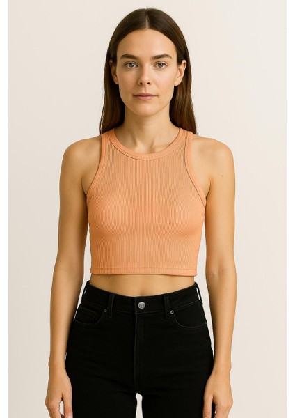 2025 Summer Kısa Kolsuz Crop %95 Pamuk %5 Elastan Slim Fit