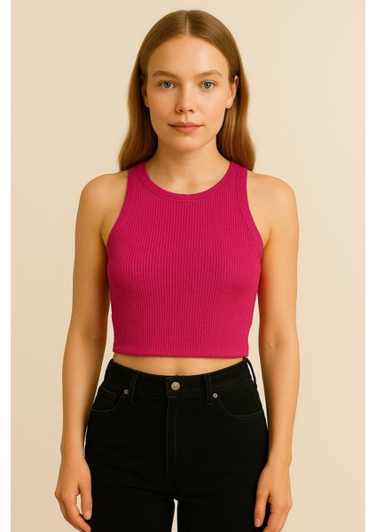 2025 Summer Kısa Kolsuz Crop %95 Pamuk %5 Elastan Slim Fit