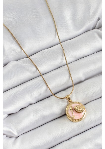 316L Çelik Zincir Pembe Mineli Sanatsal Portre Istiridye Model Gold Renk Kadın Kolye fiyatları