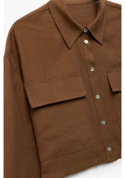 Kadın x Sima Tarkan - Kapaklı Cep Detaylı Modal Kumaş Uzun Kollu Klasik Yaka Gömlek 5SAK60082EW modelleri