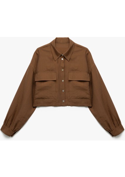 Kadın x Sima Tarkan - Kapaklı Cep Detaylı Modal Kumaş Uzun Kollu Klasik Yaka Gömlek 5SAK60082EW fırsatları