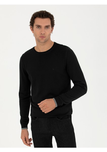 Erkek Siyah Slim Fit Bisiklet Yaka Basic Triko Kazak 50245040-VR046