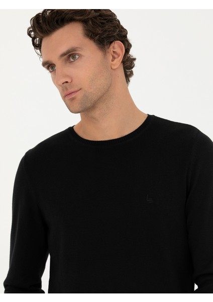 Erkek Siyah Slim Fit Bisiklet Yaka Basic Triko Kazak 50245040-VR046