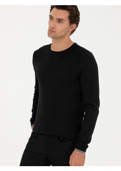 Erkek Siyah Slim Fit Bisiklet Yaka Basic Triko Kazak 50245040-VR046