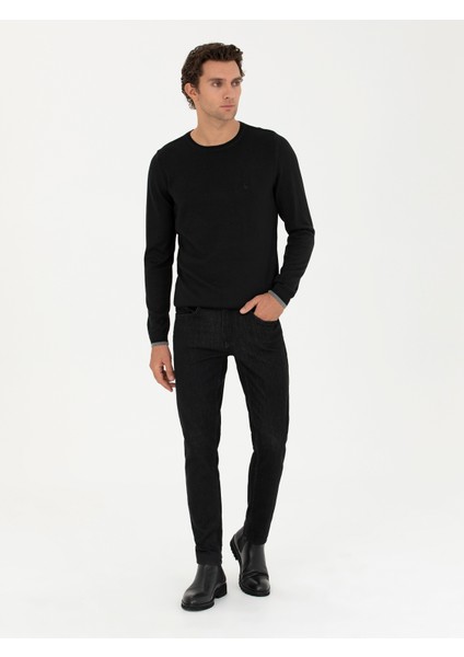 Erkek Siyah Slim Fit Bisiklet Yaka Basic Triko Kazak 50245040-VR046