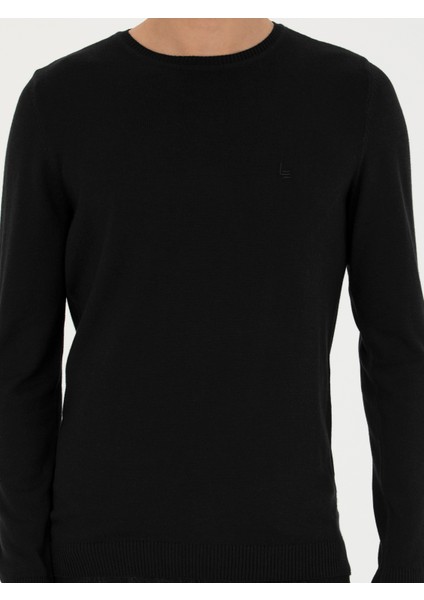 Erkek Siyah Slim Fit Bisiklet Yaka Basic Triko Kazak 50245040-VR046