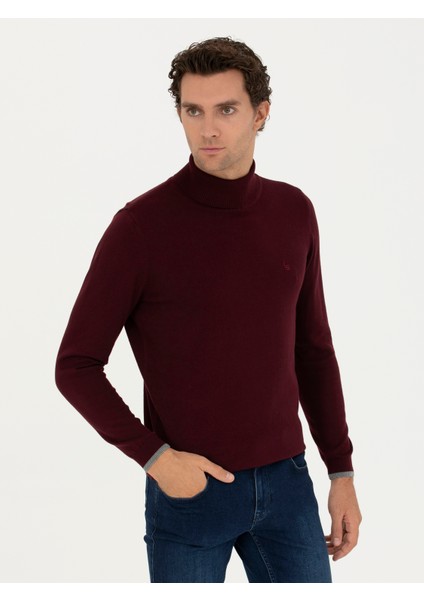 Erkek Bordo Slim Fit Pamuk Karışımlı Balıkçı Yaka Basic Triko Kazak 50245058-VR014